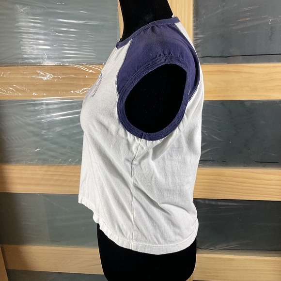 Body Equipment Vintage White & Blue Sleeveless T- Shirt - Picture 2 of 7